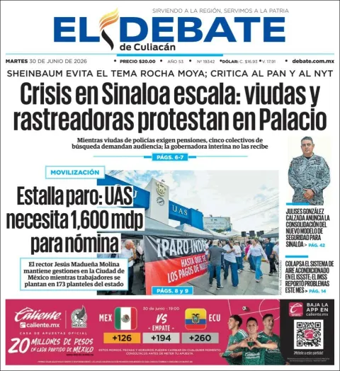 Portada de El Debate de Culiacan del martes, 30 de junio de 2026
