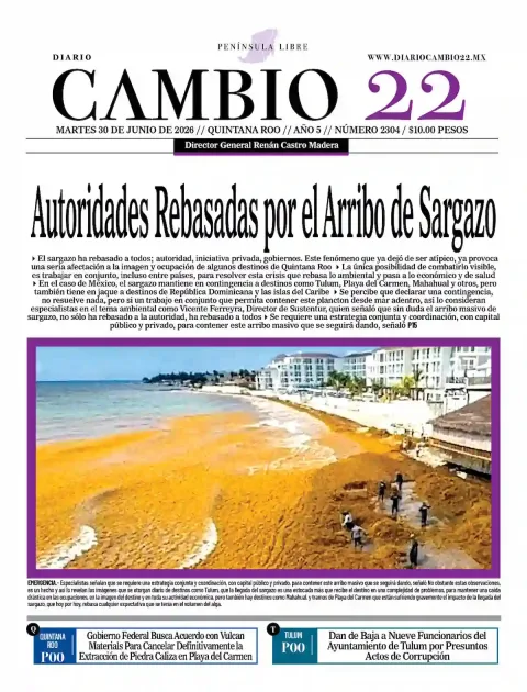 Portada de Diario Cambio 22 (portada) del martes, 30 de junio de 2026