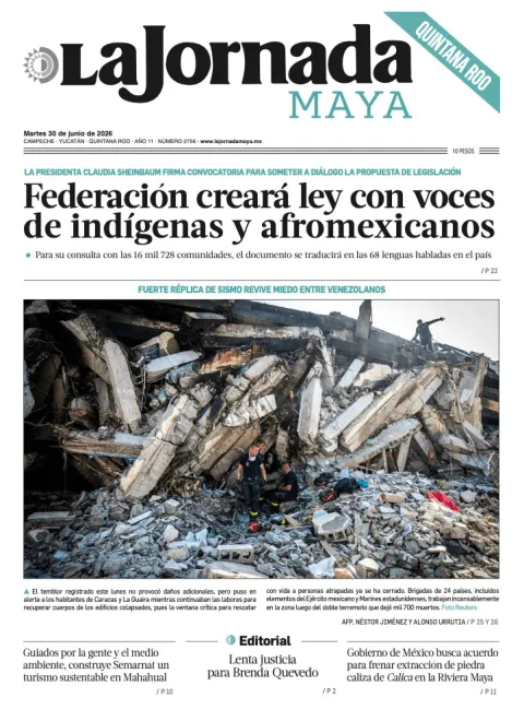 Portada de La Jornada Maya Quintana Roo del martes, 30 de junio de 2026