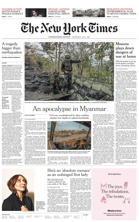 Portada de The New York Times (international) del miércoles, 1 de julio de 2026