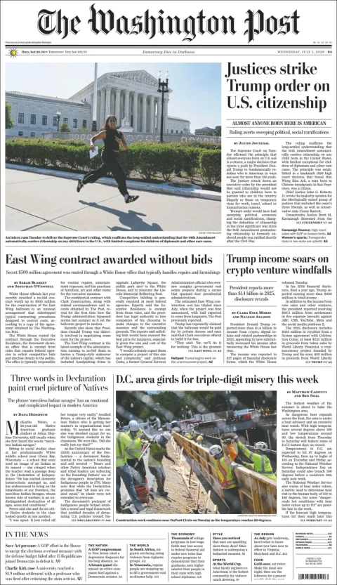 Portada de The Washington Post