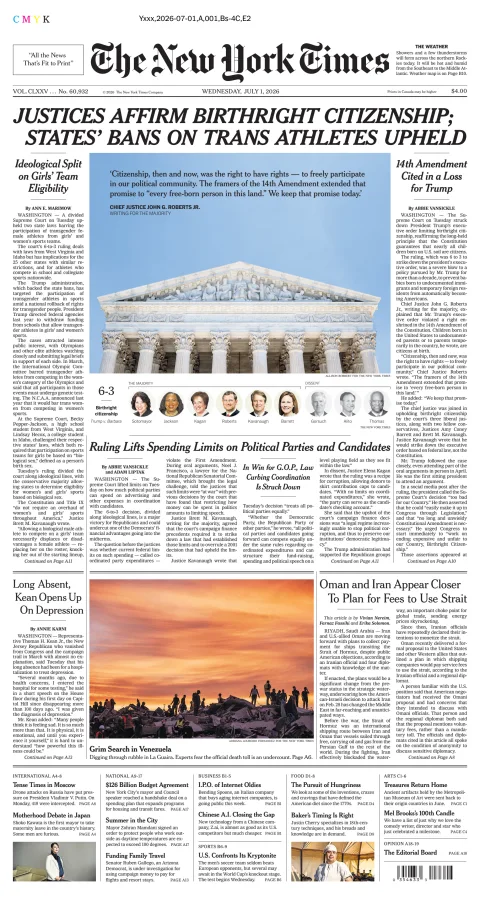 Portada de The New York Times (national) del miércoles, 1 de julio de 2026