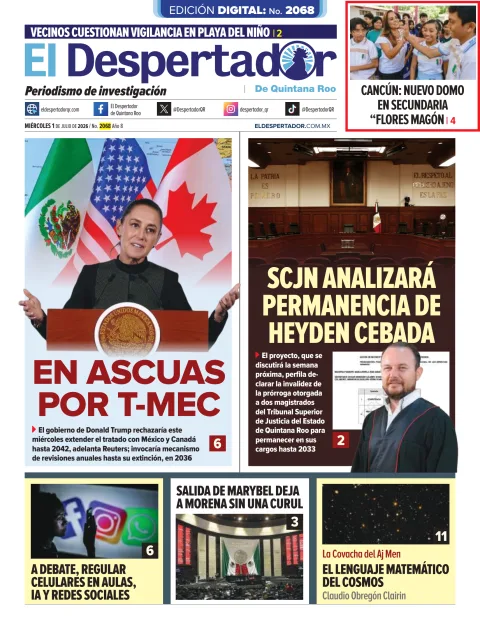 Portada de El Despertador de Quintana Roo del miércoles, 1 de julio de 2026