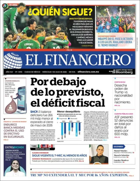 Portada de El Financiero del miércoles, 1 de julio de 2026