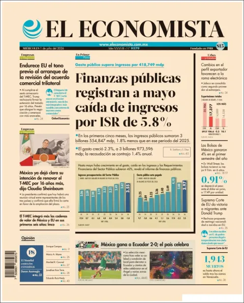 Portada de El Economista del miércoles, 1 de julio de 2026