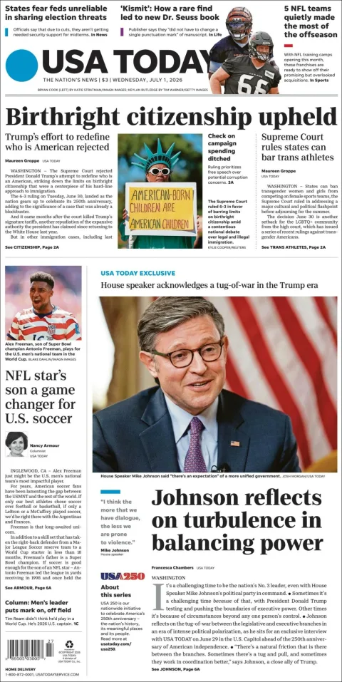 Portada de Usa Today