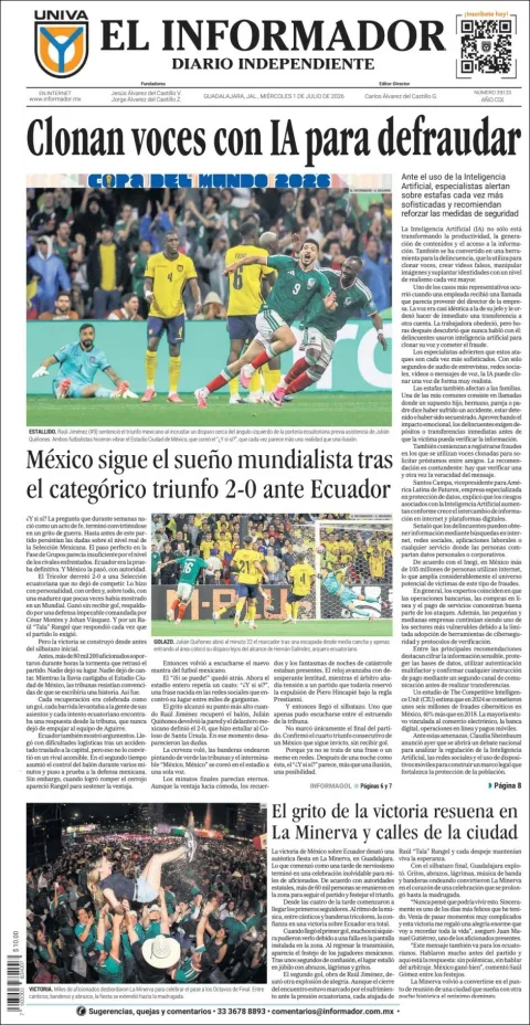 Portada de El Informador del miércoles, 1 de julio de 2026