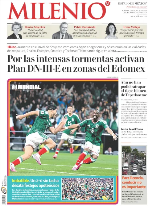 Portada de Milenio Edo de Mexico del miércoles, 1 de julio de 2026