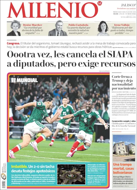Portada de Milenio Jalisco del miércoles, 1 de julio de 2026