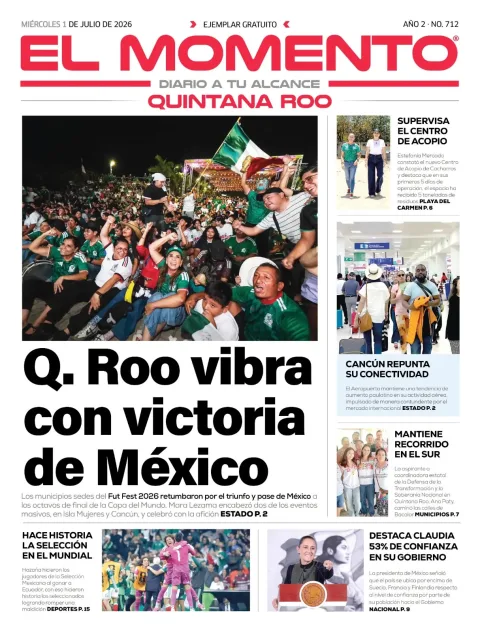 Portada de El Momento Quintana Roo del miércoles, 1 de julio de 2026