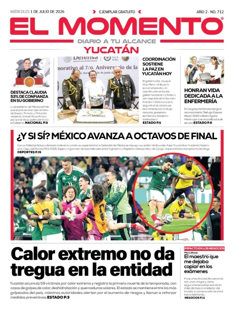 Portada de El Momento Yucatan del miércoles, 1 de julio de 2026