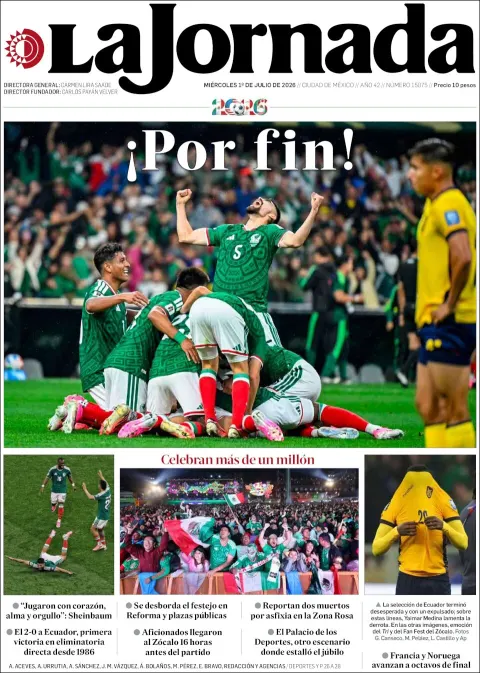 Portada de La Jornada del miércoles, 1 de julio de 2026