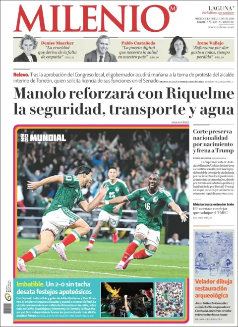 Portada de Milenio Laguna del miércoles, 1 de julio de 2026