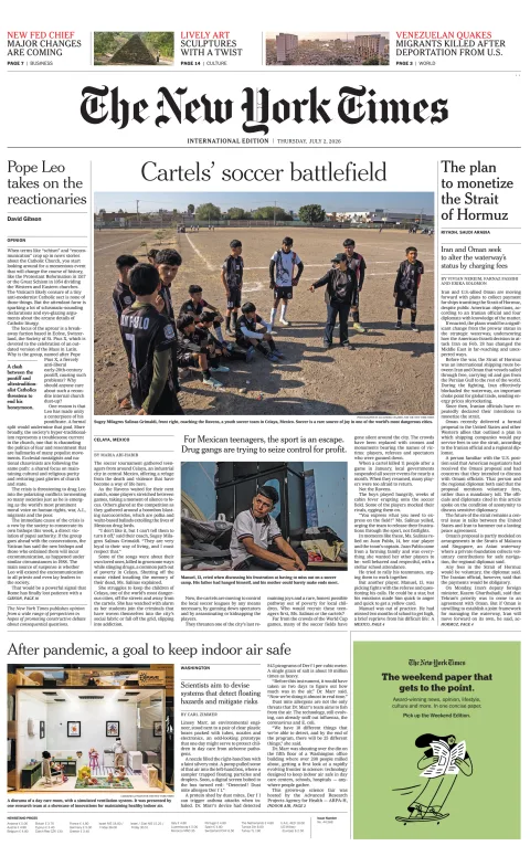 Portada de The New York Times (international) del jueves, 2 de julio de 2026