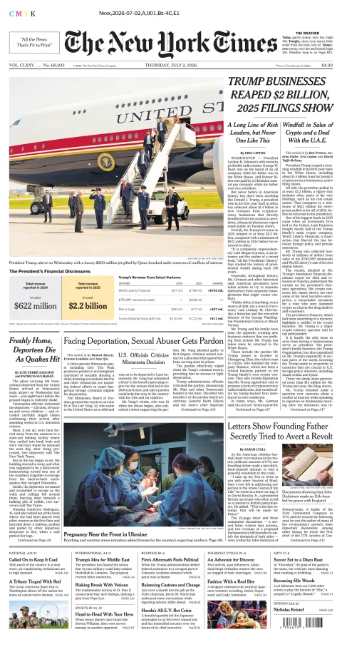 Portada de The New York Times (new York) del jueves, 2 de julio de 2026