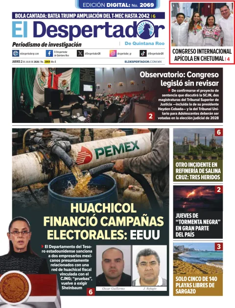 Portada de El Despertador de Quintana Roo del jueves, 2 de julio de 2026