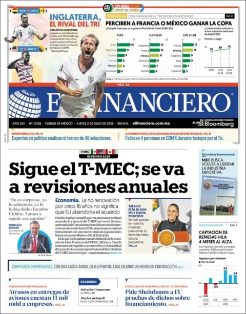 Portada de El Financiero del jueves, 2 de julio de 2026