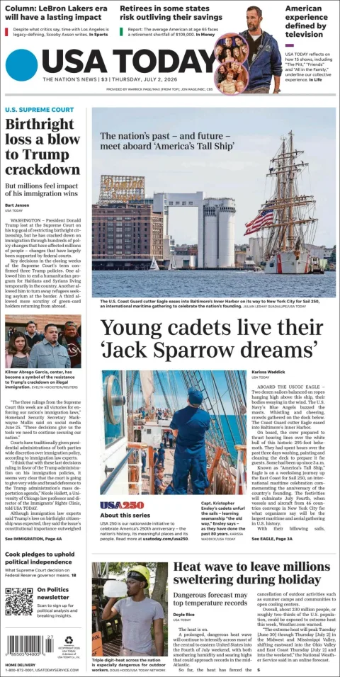 Portada de Usa Today
