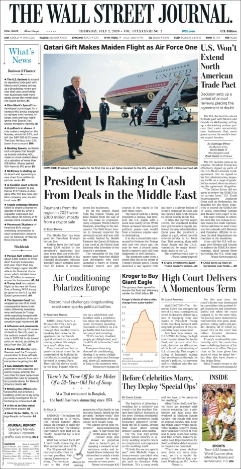 Portada de The Wall Street Journal