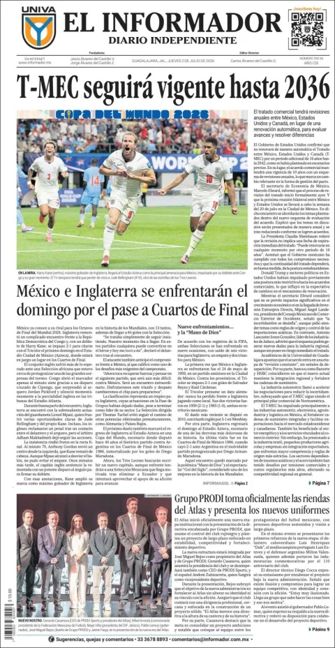 Portada de El Informador del jueves, 2 de julio de 2026