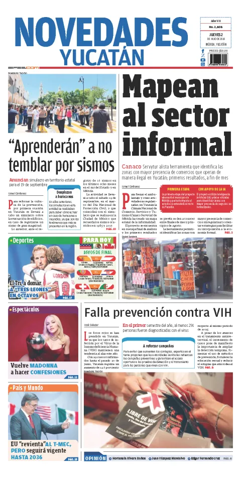 Portada de Novedades Yucatan del jueves, 2 de julio de 2026