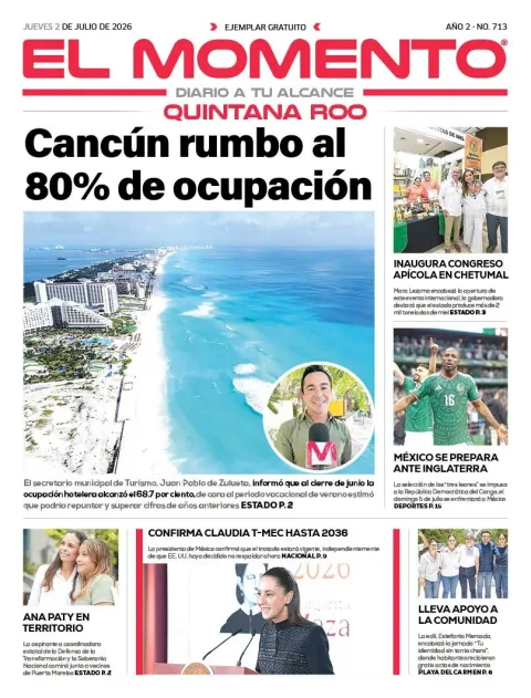 Portada de El Momento Quintana Roo del jueves, 2 de julio de 2026