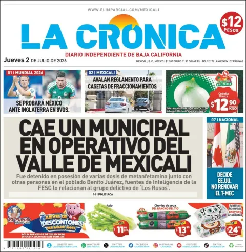Portada de La Cronica del jueves, 2 de julio de 2026