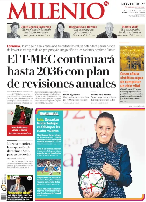 Portada de Milenio del jueves, 2 de julio de 2026