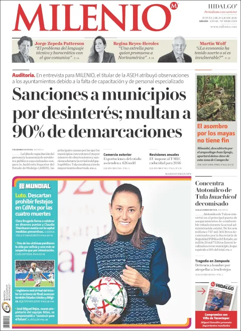 Portada de Milenio Hidalgo del jueves, 2 de julio de 2026