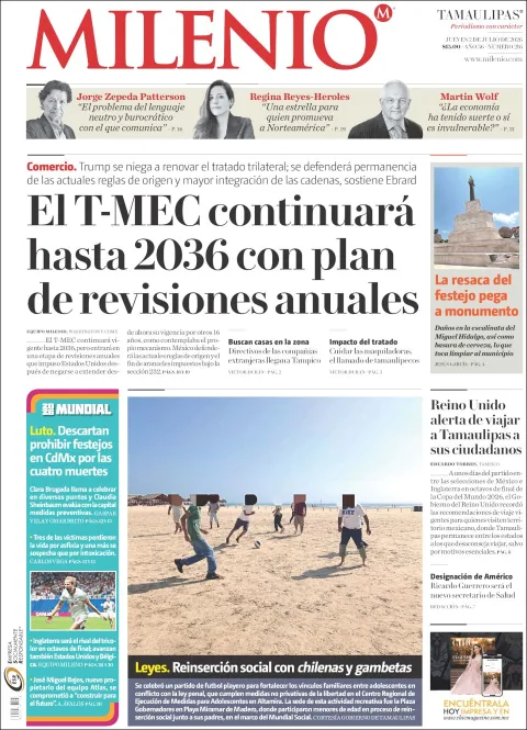 Portada de Milenio Tamaulipas del jueves, 2 de julio de 2026