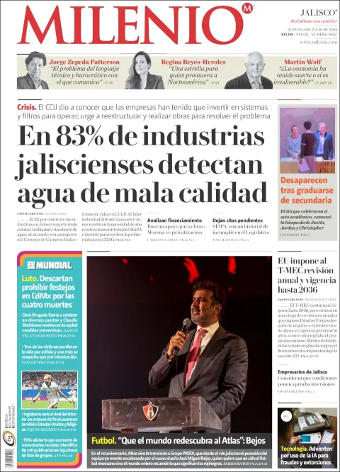 Portada de Milenio Jalisco del jueves, 2 de julio de 2026