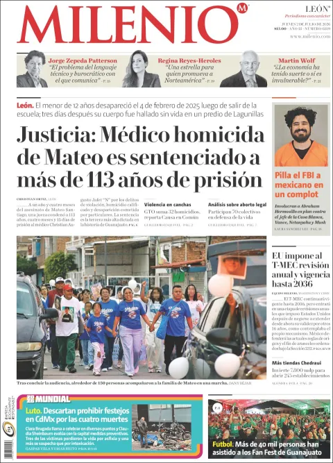 Portada de Milenio Leon del jueves, 2 de julio de 2026