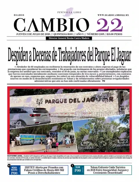 Portada de Diario Cambio 22 (contraportada) del jueves, 2 de julio de 2026