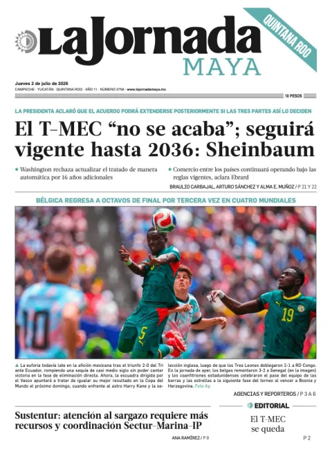Portada de La Jornada Maya Quintana Roo del jueves, 2 de julio de 2026