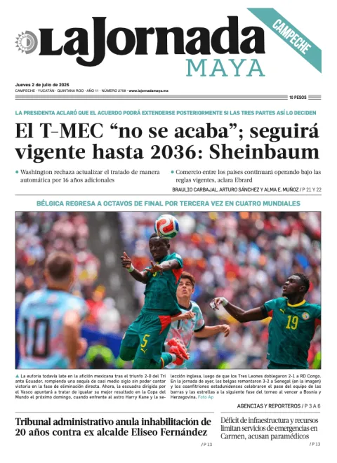 Portada de La Jornada Maya Campeche del jueves, 2 de julio de 2026