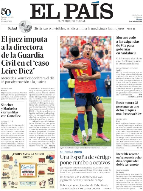 Portada de El Pais del viernes, 3 de julio de 2026