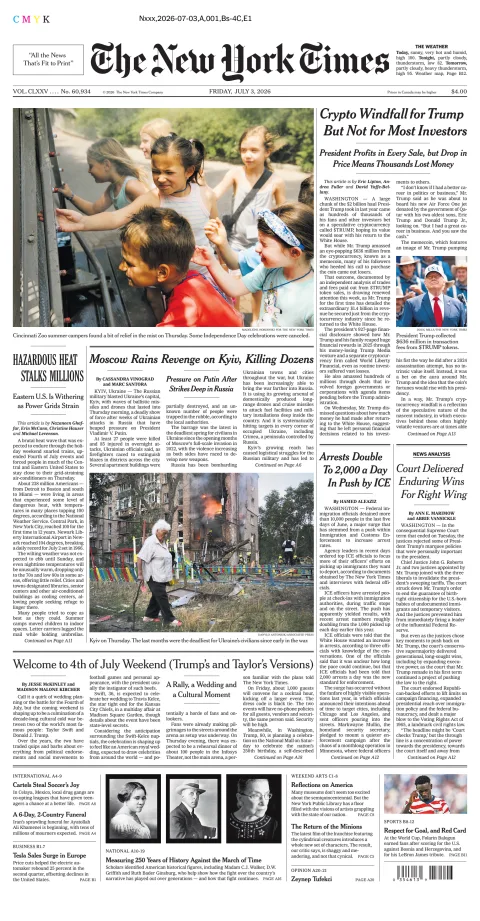Portada de The New York Times (new York) del viernes, 3 de julio de 2026