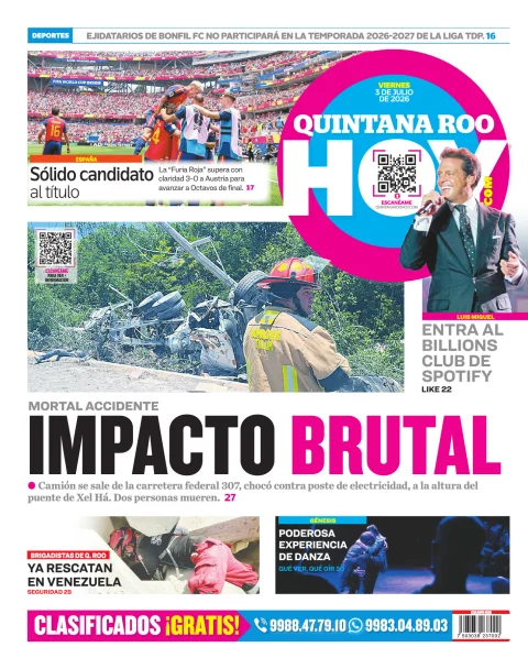 Portada de Quintana Roo Hoy (contraportada)