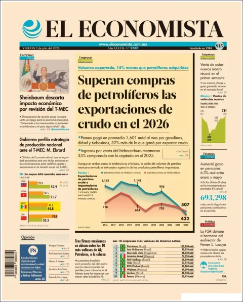 Portada de El Economista del viernes, 3 de julio de 2026