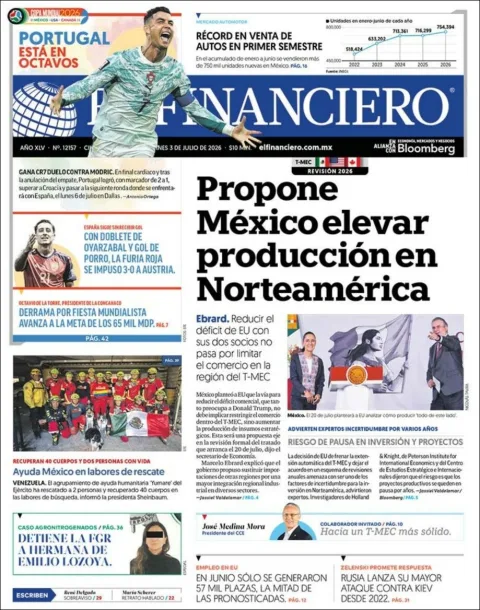 Portada de El Financiero del viernes, 3 de julio de 2026
