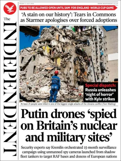 Portada de The Independent del viernes, 3 de julio de 2026