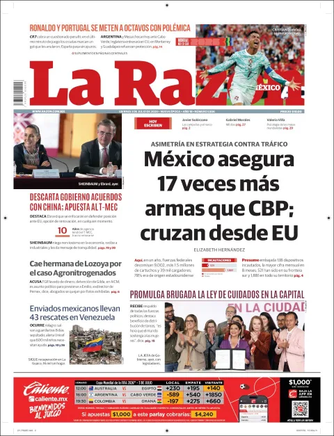 Portada de La Razon del viernes, 3 de julio de 2026