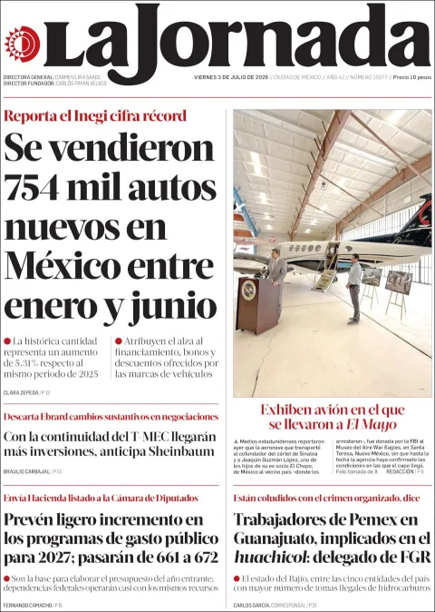 Portada de La Jornada del viernes, 3 de julio de 2026
