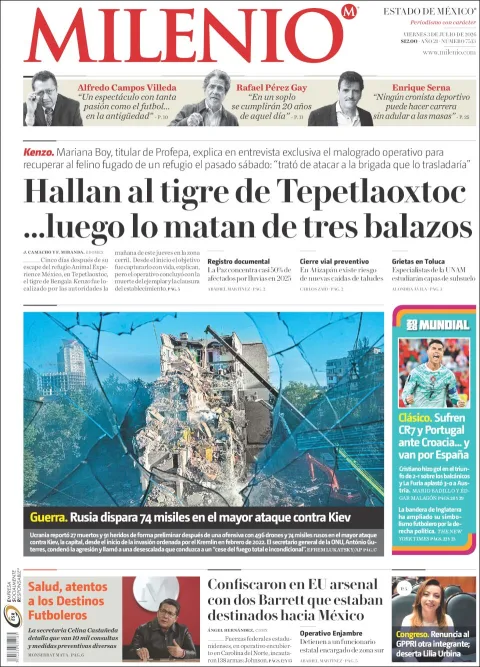 Portada de Milenio Edo de Mexico del viernes, 3 de julio de 2026