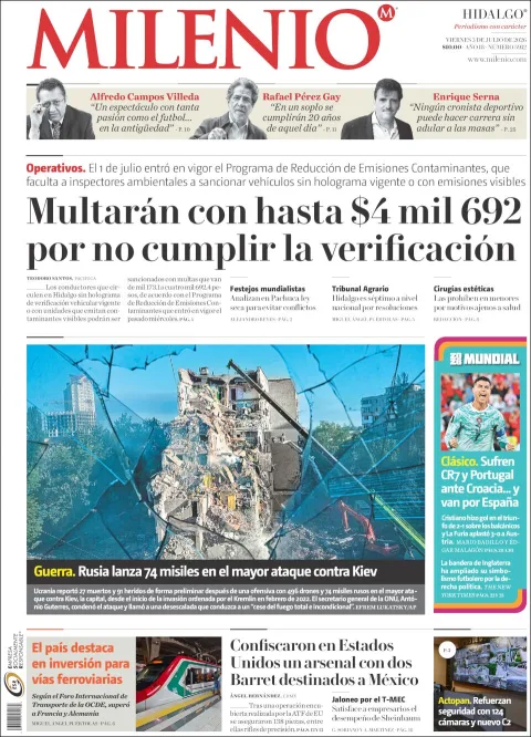 Portada de Milenio Hidalgo del viernes, 3 de julio de 2026