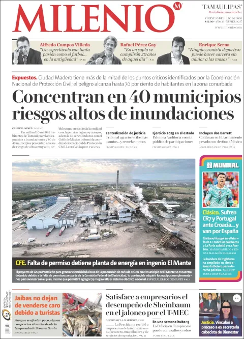 Portada de Milenio Tamaulipas del viernes, 3 de julio de 2026