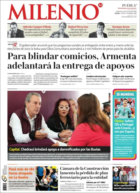 Portada de Milenio Puebla del viernes, 3 de julio de 2026