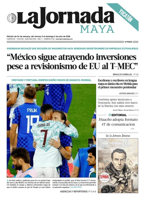 Portada de La Jornada Maya Yucatán del viernes, 3 de julio de 2026