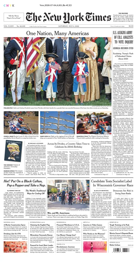 Portada de The New York Times (national) del sábado, 4 de julio de 2026