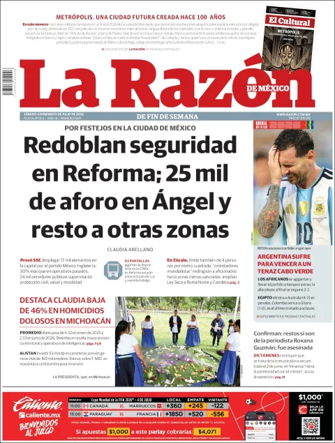 Portada de La Razon del sábado, 4 de julio de 2026